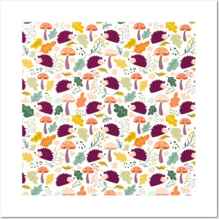 Hedgehog - Cute Autumn Pattern Posters and Art